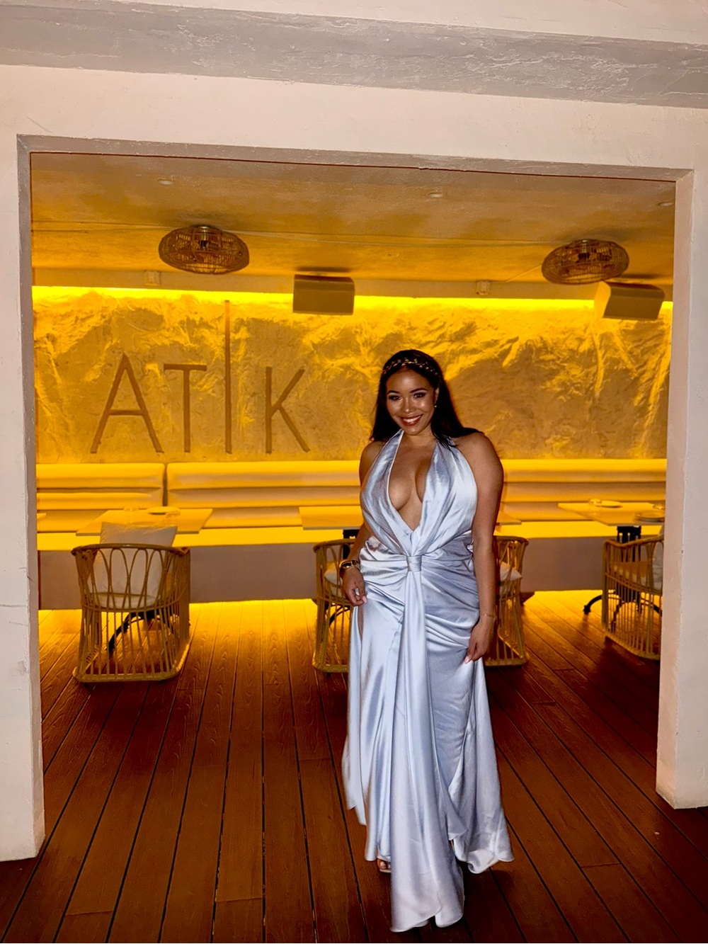 Plunging Halter Maxi Dress in Glacier Blue